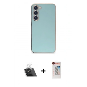MARSİLYAN™- Galaxy S23 Plus Kılıf Yankı Serisi - Siyah Hayalet Edge Cam Ekran Koruyucu + Kamera Lens Koruma Cam - SF