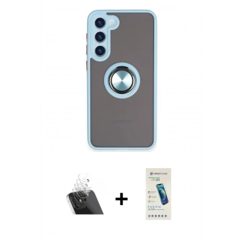 MARSİLYAN™- Galaxy S23 Plus Kılıf Yörünge Çizgi - Şeffaf Pasifik Cam Ekran Koruyucu + Kamera Lens Koruma Cam - SF