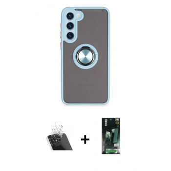 MARSİLYAN™- Galaxy S23 Plus Kılıf Yörünge Çizgi - Siyah 360 Mat Full Body Arka Koruyucu + Kamera Lens Koruma Cam - SF