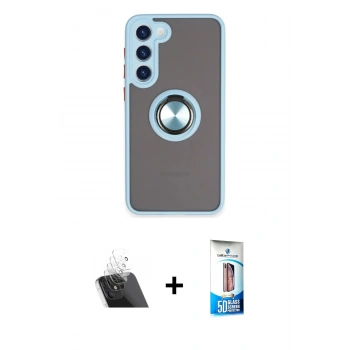 MARSİLYAN™- Galaxy S23 Plus Kılıf Yörünge Çizgi - Siyah 5D Eko Cam Ekran Koruyucu + Kamera Lens Koruma Cam - SF
