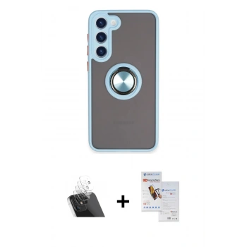 MARSİLYAN™- Galaxy S23 Plus Kılıf Yörünge Çizgi - Siyah Seramik Nano Ekran Koruyucu + Kamera Lens Koruma Cam - SF