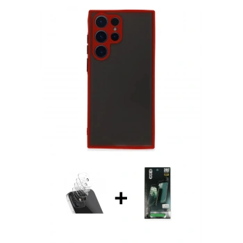 MARSİLYAN™- Galaxy S23 Ultra Kılıf Ahenk Çizgi Serisi - Şeffaf 360 Full Body Arka Koruyucu + Kamera Lens Koruma Cam - SF