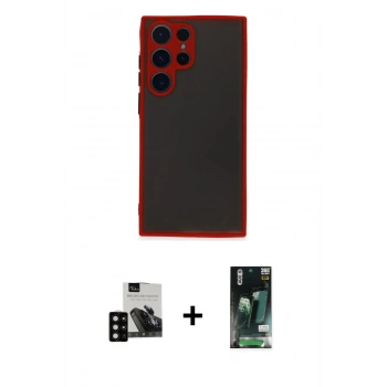 MARSİLYAN™- Galaxy S23 Ultra Kılıf Ahenk Çizgi Serisi - Şeffaf 360 Full Body Arka Koruyucu + PVD Metal Kamera Lens - SH