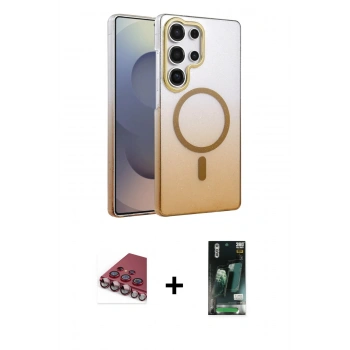 MARSİLYAN™- Galaxy S23 Ultra Kılıf Ahenk Doku Özel Seri - Şeffaf 360 Full Body Arka Koruyucu + Valdez Metal Kamera Lens - KI