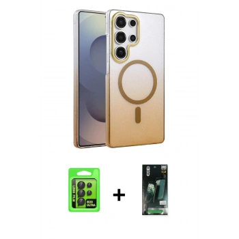 MARSİLYAN™- Galaxy S23 Ultra Kılıf Ahenk Doku Özel Seri - Şeffaf 360 Full Body Arka Koruyucu + Raze Metal Kamera Lens - SH