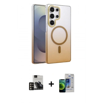 MARSİLYAN™- Galaxy S23 Ultra Kılıf Ahenk Doku Özel Seri - Siyah Durable Full Glue Curved Cam + PVD Metal Kamera Lens - GD