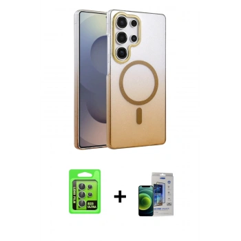 MARSİLYAN™- Galaxy S23 Ultra Kılıf Ahenk Doku Özel Seri - Siyah Durable Full Glue Curved Cam + Raze Metal Kamera Lens - YL