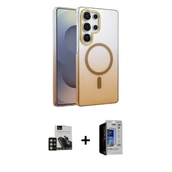MARSİLYAN™- Galaxy S23 Ultra Kılıf Ahenk Doku Özel Seri - Siyah Durable Full Glue Curved Hayalet Cam + PVD Metal Kamera Lens - GD