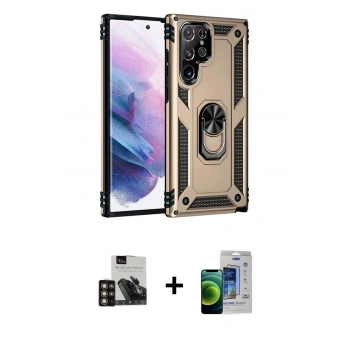 MARSİLYAN™- Galaxy S23 Ultra Kılıf Ahenk Klasik Koleksiyonu - Siyah Durable Full Glue Curved Cam + PVD Metal Kamera Lens - GD