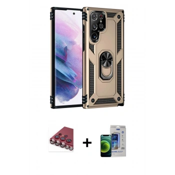 MARSİLYAN™- Galaxy S23 Ultra Kılıf Ahenk Klasik Koleksiyonu - Siyah Durable Full Glue Curved Cam + Valdez Metal Kamera Lens - KI