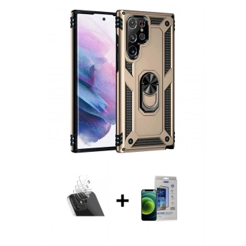 MARSİLYAN™- Galaxy S23 Ultra Kılıf Ahenk Klasik Koleksiyonu - Siyah Durable Full Glue Curved Cam + Kamera Lens Koruma Cam - SF
