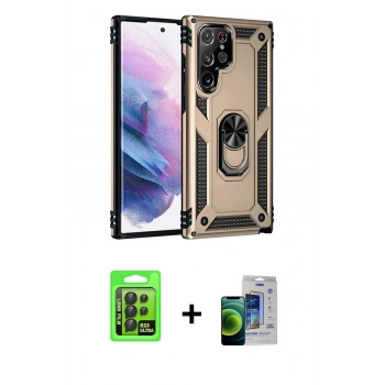 MARSİLYAN™- Galaxy S23 Ultra Kılıf Ahenk Klasik Koleksiyonu - Siyah Durable Full Glue Curved Cam + Raze Metal Kamera Lens - SH