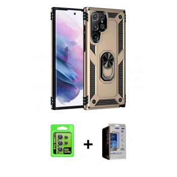 MARSİLYAN™- Galaxy S23 Ultra Kılıf Ahenk Klasik Koleksiyonu - Siyah Durable Full Glue Curved Hayalet Cam + Raze Metal Kamera Lens - LA