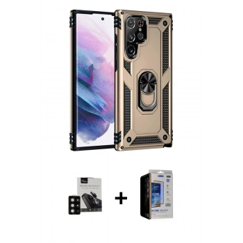 MARSİLYAN™- Galaxy S23 Ultra Kılıf Ahenk Klasik Koleksiyonu - Siyah Durable Full Glue Curved Hayalet Cam + PVD Metal Kamera Lens - SH