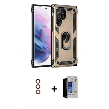 MARSİLYAN™- Galaxy S23 Ultra Kılıf Ahenk Klasik Koleksiyonu - Siyah Durable Full Glue Curved Hayalet Cam + Metal Kamera Lens - KI