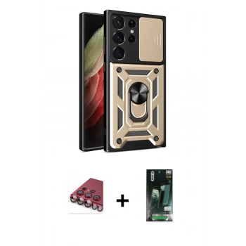 MARSİLYAN™- Galaxy S23 Ultra Kılıf Ahenk Klasik - Şeffaf 360 Full Body Arka Koruyucu + Valdez Metal Kamera Lens - KI