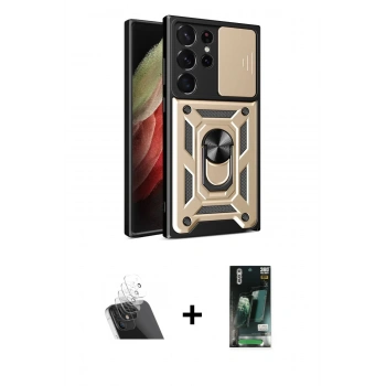 MARSİLYAN™- Galaxy S23 Ultra Kılıf Ahenk Klasik - Siyah 360 Mat Full Body Arka Koruyucu + Kamera Lens Koruma Cam - SF