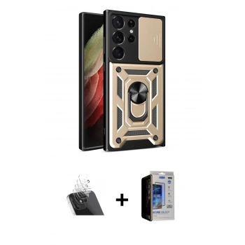MARSİLYAN™- Galaxy S23 Ultra Kılıf Ahenk Klasik - Siyah Durable Full Glue Curved Hayalet Cam + Kamera Lens Koruma Cam - SF
