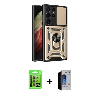 MARSİLYAN™- Galaxy S23 Ultra Kılıf Ahenk Klasik - Siyah Durable Full Glue Curved Hayalet Cam + Raze Metal Kamera Lens - YL
