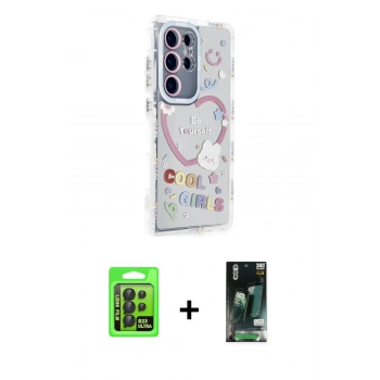 MARSİLYAN™- Galaxy S23 Ultra Kılıf Ahenk Modern Serisi - Şeffaf 360 Full Body Arka Koruyucu + Raze Metal Kamera Lens - SH