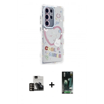 MARSİLYAN™- Galaxy S23 Ultra Kılıf Ahenk Modern Serisi - Siyah 360 Mat Full Body Arka Koruyucu + PVD Metal Kamera Lens - GD