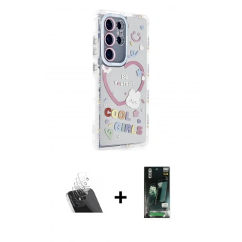 MARSİLYAN™- Galaxy S23 Ultra Kılıf Ahenk Modern Serisi - Siyah 360 Mat Full Body Arka Koruyucu + Kamera Lens Koruma Cam - SF