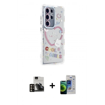 MARSİLYAN™- Galaxy S23 Ultra Kılıf Ahenk Modern Serisi - Siyah Durable Full Glue Curved Cam + PVD Metal Kamera Lens - GD