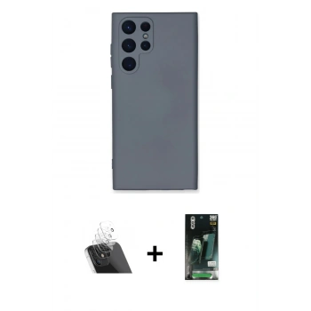 MARSİLYAN™- Galaxy S23 Ultra Kılıf Ahenk Serisi - Siyah 360 Mat Full Body Arka Koruyucu + Kamera Lens Koruma Cam - SF