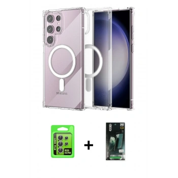 MARSİLYAN™- Galaxy S23 Ultra Kılıf Ahenk Yansıma Prime - Siyah 360 Mat Full Body Arka Koruyucu + Raze Metal Kamera Lens - GS