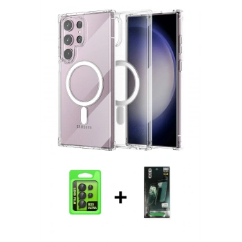 MARSİLYAN™- Galaxy S23 Ultra Kılıf Ahenk Yansıma Prime - Siyah 360 Mat Full Body Arka Koruyucu + Raze Metal Kamera Lens - SH