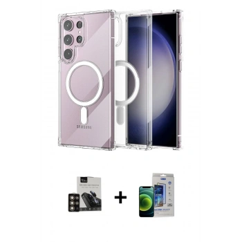 MARSİLYAN™- Galaxy S23 Ultra Kılıf Ahenk Yansıma Prime - Siyah Durable Full Glue Curved Cam + PVD Metal Kamera Lens - GD