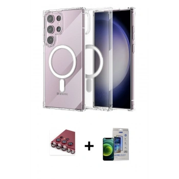 MARSİLYAN™- Galaxy S23 Ultra Kılıf Ahenk Yansıma Prime - Siyah Durable Full Glue Curved Cam + Valdez Metal Kamera Lens - KI