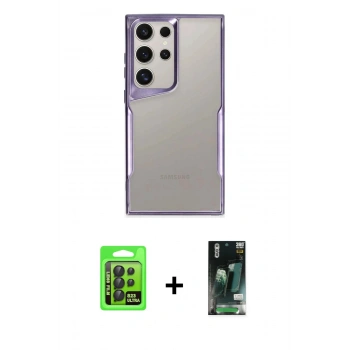 MARSİLYAN™- Galaxy S23 Ultra Kılıf Akış Çizgi Koleksiyonu - Şeffaf 360 Full Body Arka Koruyucu + Raze Metal Kamera Lens - SH