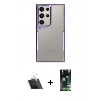 MARSİLYAN™- Galaxy S23 Ultra Kılıf Akış Çizgi Koleksiyonu - Siyah 360 Mat Full Body Arka Koruyucu + Kamera Lens Koruma Cam - SF
