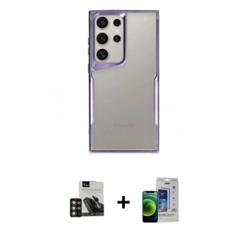 MARSİLYAN™- Galaxy S23 Ultra Kılıf Akış Çizgi Koleksiyonu - Siyah Durable Full Glue Curved Cam + PVD Metal Kamera Lens - GD