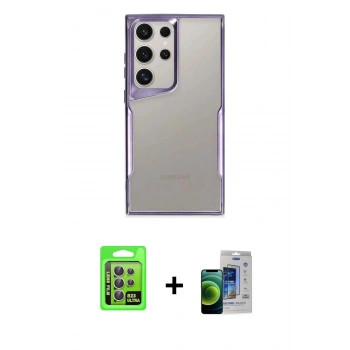 MARSİLYAN™- Galaxy S23 Ultra Kılıf Akış Çizgi Koleksiyonu - Siyah Durable Full Glue Curved Cam + Raze Metal Kamera Lens - LA