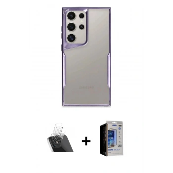 MARSİLYAN™- Galaxy S23 Ultra Kılıf Akış Çizgi Koleksiyonu - Siyah Durable Full Glue Curved Hayalet Cam + Kamera Lens Koruma Cam - SF