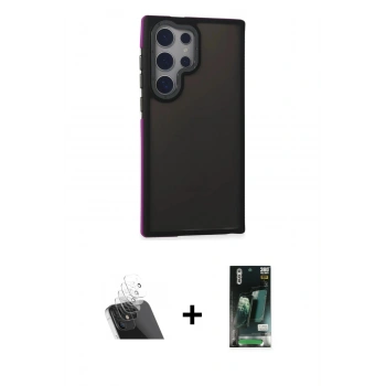MARSİLYAN™- Galaxy S23 Ultra Kılıf Eksen Işık - Şeffaf 360 Full Body Arka Koruyucu + Kamera Lens Koruma Cam - SF
