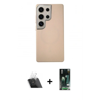 MARSİLYAN™- Galaxy S23 Ultra Kılıf Eksen Prime - Siyah 360 Mat Full Body Arka Koruyucu + Kamera Lens Koruma Cam - SF