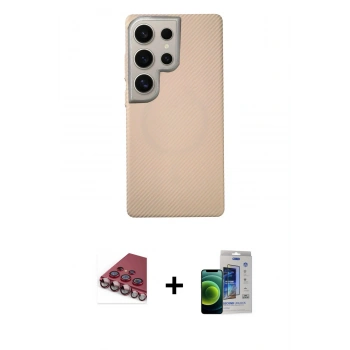 MARSİLYAN™- Galaxy S23 Ultra Kılıf Eksen Prime - Siyah Durable Full Glue Curved Cam + Valdez Metal Kamera Lens - KI