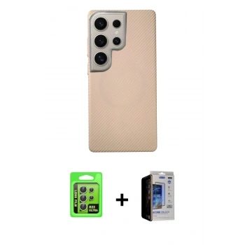 MARSİLYAN™- Galaxy S23 Ultra Kılıf Eksen Prime - Siyah Durable Full Glue Curved Hayalet Cam + Raze Metal Kamera Lens - GS