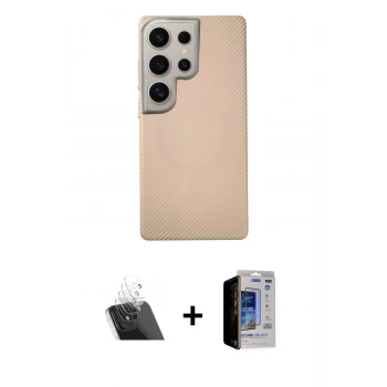 MARSİLYAN™- Galaxy S23 Ultra Kılıf Eksen Prime - Siyah Durable Full Glue Curved Hayalet Cam + Kamera Lens Koruma Cam - SF