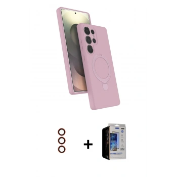 MARSİLYAN™- Galaxy S23 Ultra Kılıf İz Işık Koleksiyonu - Siyah Durable Full Glue Curved Hayalet Cam + Metal Kamera Lens - KI