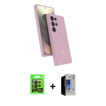MARSİLYAN™- Galaxy S23 Ultra Kılıf İz Işık Koleksiyonu - Siyah Durable Full Glue Curved Hayalet Cam + Raze Metal Kamera Lens - SH