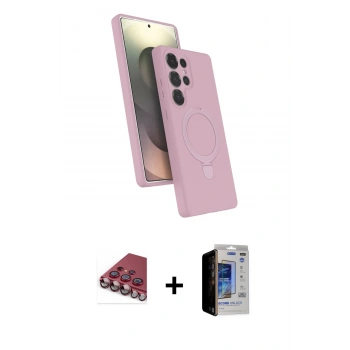 MARSİLYAN™- Galaxy S23 Ultra Kılıf İz Işık Koleksiyonu - Siyah Durable Full Glue Curved Hayalet Cam + Valdez Metal Kamera Lens - KI