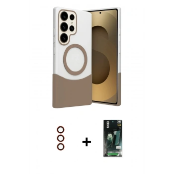 MARSİLYAN™- Galaxy S23 Ultra Kılıf Kozmos Form Özel Seri - Siyah 360 Mat Full Body Arka Koruyucu + Metal Kamera Lens - KI