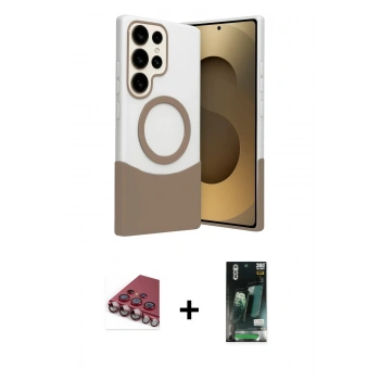 MARSİLYAN™- Galaxy S23 Ultra Kılıf Kozmos Form Özel Seri - Siyah 360 Mat Full Body Arka Koruyucu + Valdez Metal Kamera Lens - KI