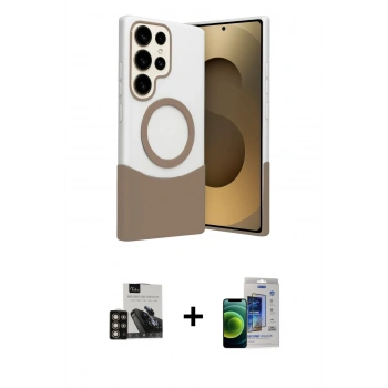MARSİLYAN™- Galaxy S23 Ultra Kılıf Kozmos Form Özel Seri - Siyah Durable Full Glue Curved Cam + PVD Metal Kamera Lens - GD