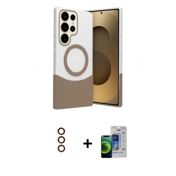 MARSİLYAN™- Galaxy S23 Ultra Kılıf Kozmos Form Özel Seri - Siyah Durable Full Glue Curved Cam + Metal Kamera Lens - KI