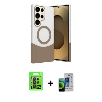 MARSİLYAN™- Galaxy S23 Ultra Kılıf Kozmos Form Özel Seri - Siyah Durable Full Glue Curved Cam + Raze Metal Kamera Lens - SH